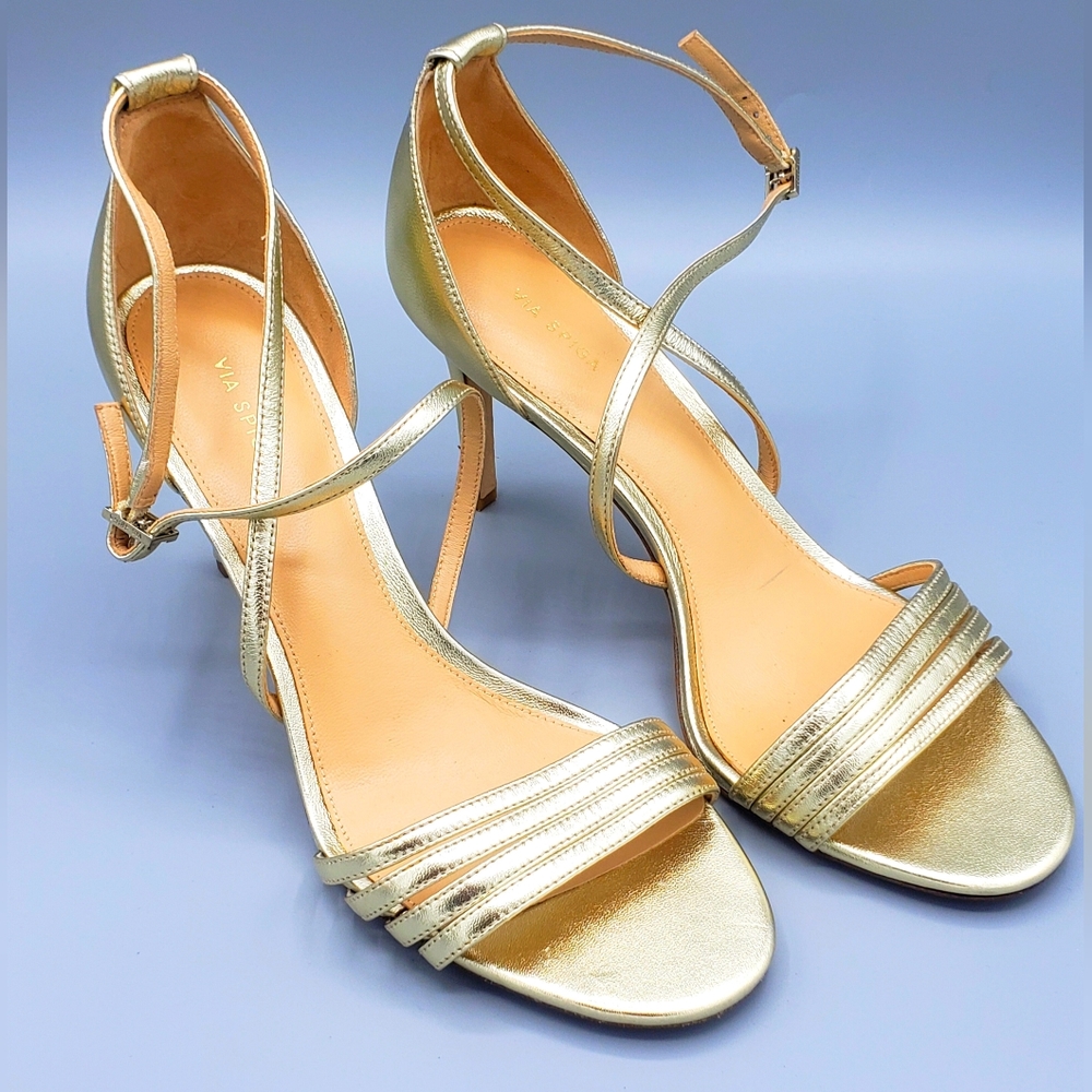 Gold Via Spiga Leather Strappy Evening Shoe